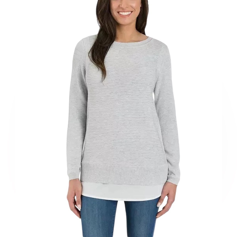 Hilary Radley Gray Knit Sweater Women’s Size L Pullover Long Sleeve Crew Neck